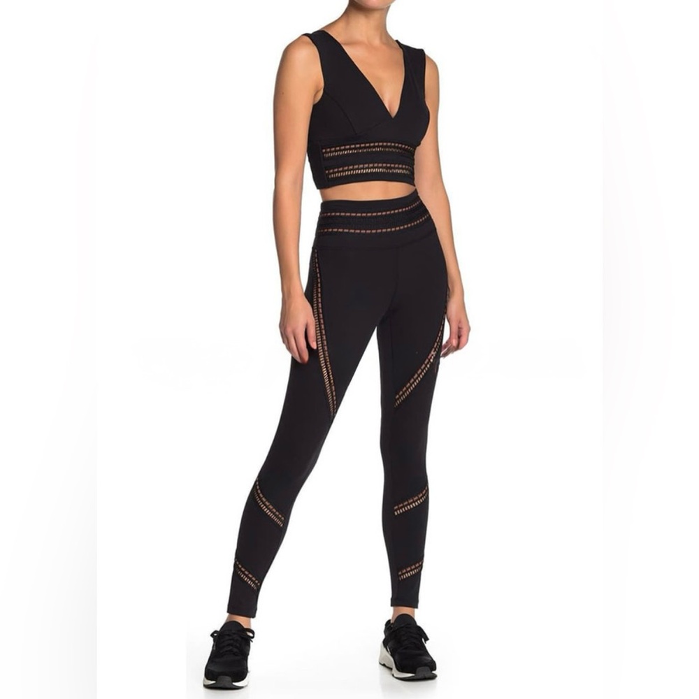 FP Movement by Free People Black Cropped V‑Neck Cutout Performance Top